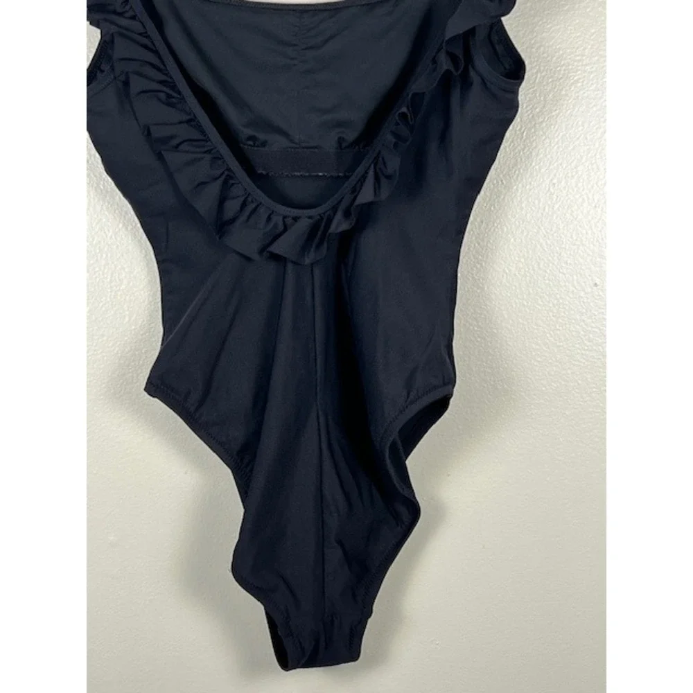 J.Crew Womens Ruffle Scoop Neck One‎ Piece Swimsuit Black H2789 Size 6